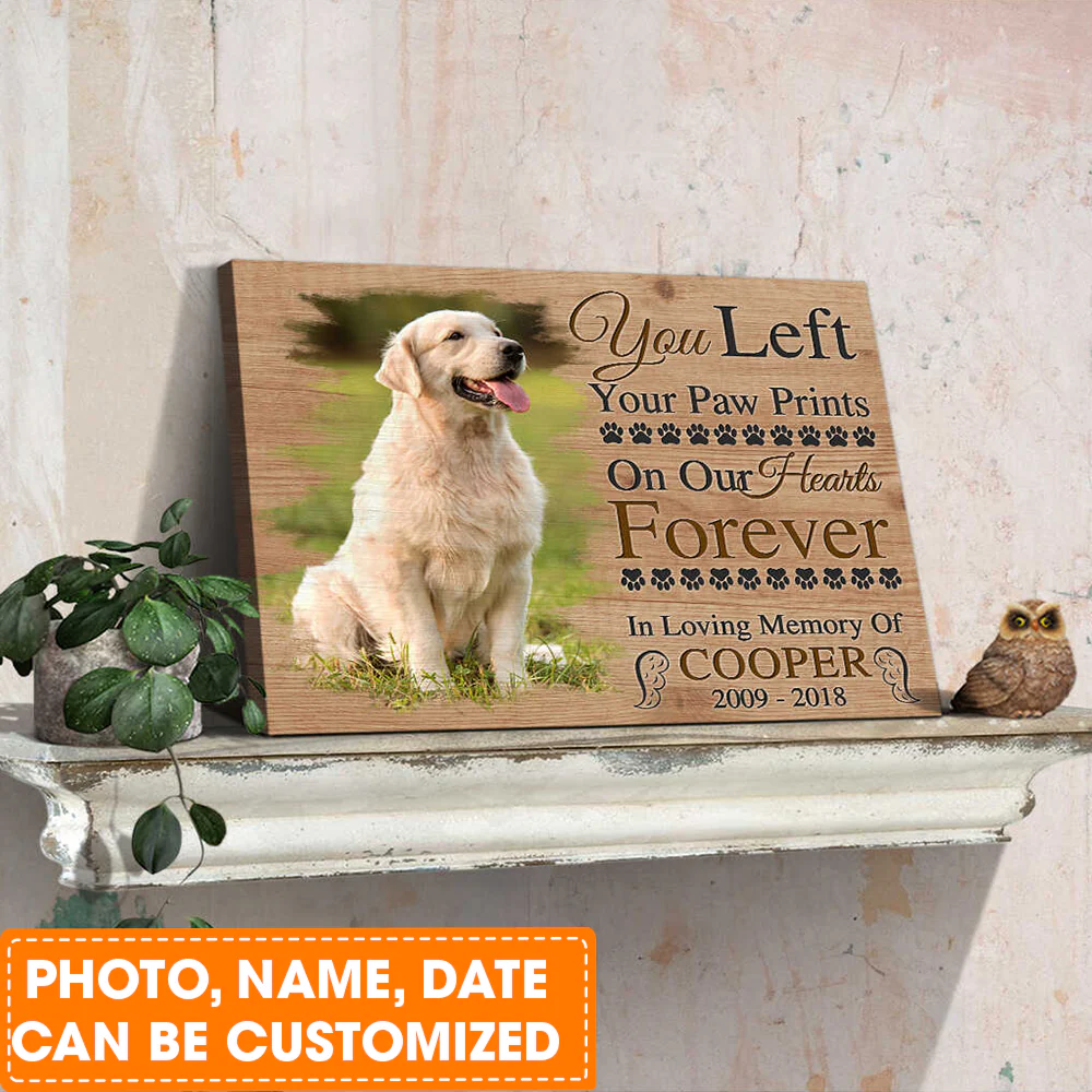 Personalized Dog Landscape Canvas, Memorial Pet Photo You Left Your Paw Prints On Our Hearts Forever Canvas For Dog Lovers, Friends, Family - Image 3