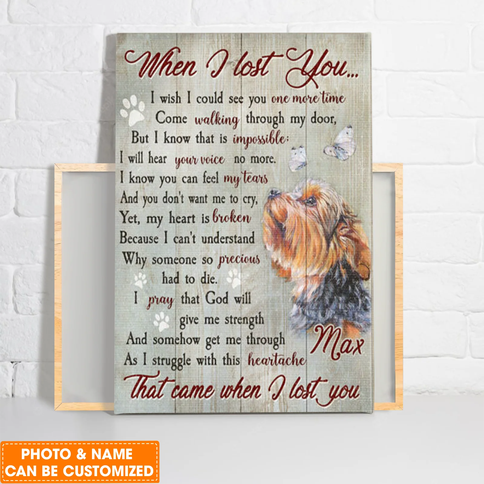 Personalized Dog Portrait Canvas, Custom Photo and Name Dog When I lost you Wall Art Canvas Decor, Perfect Gift For Dog Lovers, Friend, Family