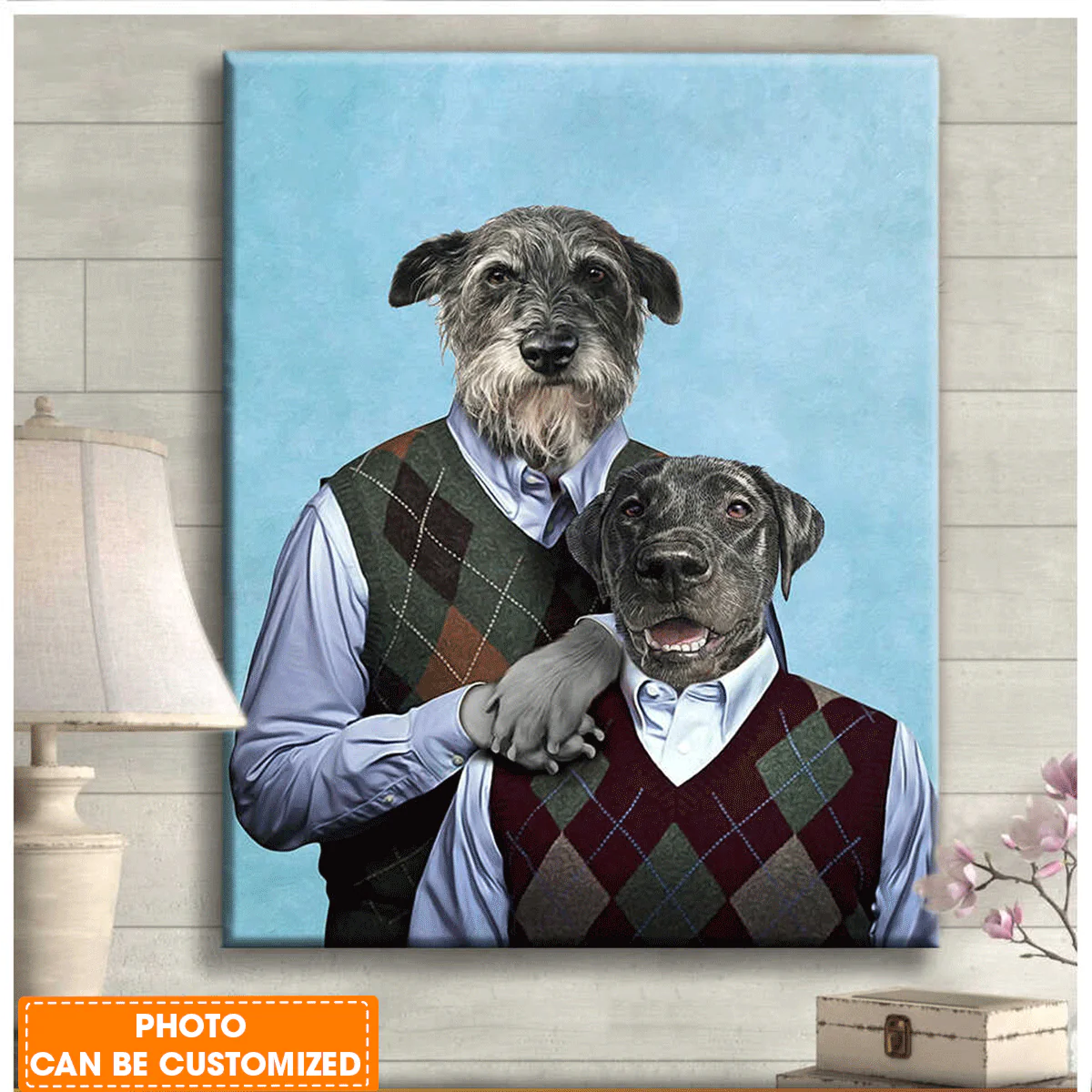 Personalized Dog Portrait Canvas, Step Doggo and Human Custom Pet photo Canvas, Perfect Gift For Dog Lovers, Friend, Family