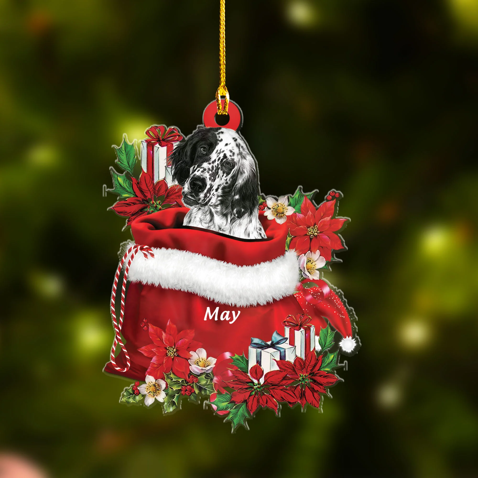 Personalized English Setter In Red Gift Bag Christmas Acrylic Keychain, Custom Name Christmas Gift For Dog Lovers, Dog Mom For Dog Lovers, Dog Mom - Image 4
