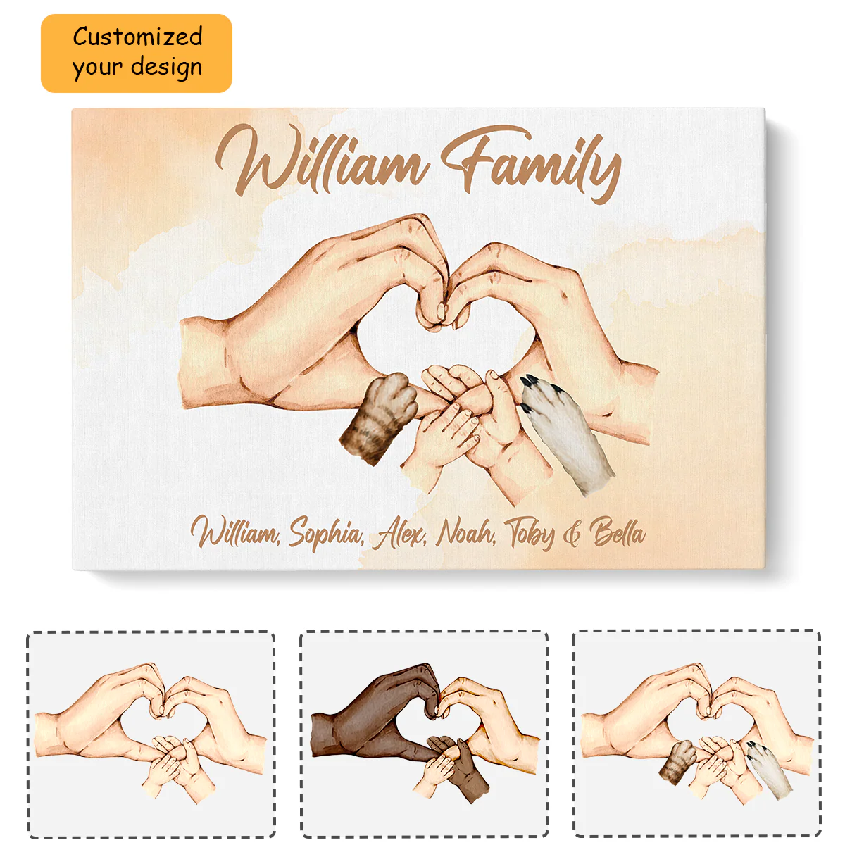 Personalized Family Hands Print, Family Holding Hands Parent Love Sign Wall Art Canvas Hanging Home Living Nursery Decor - Image 2