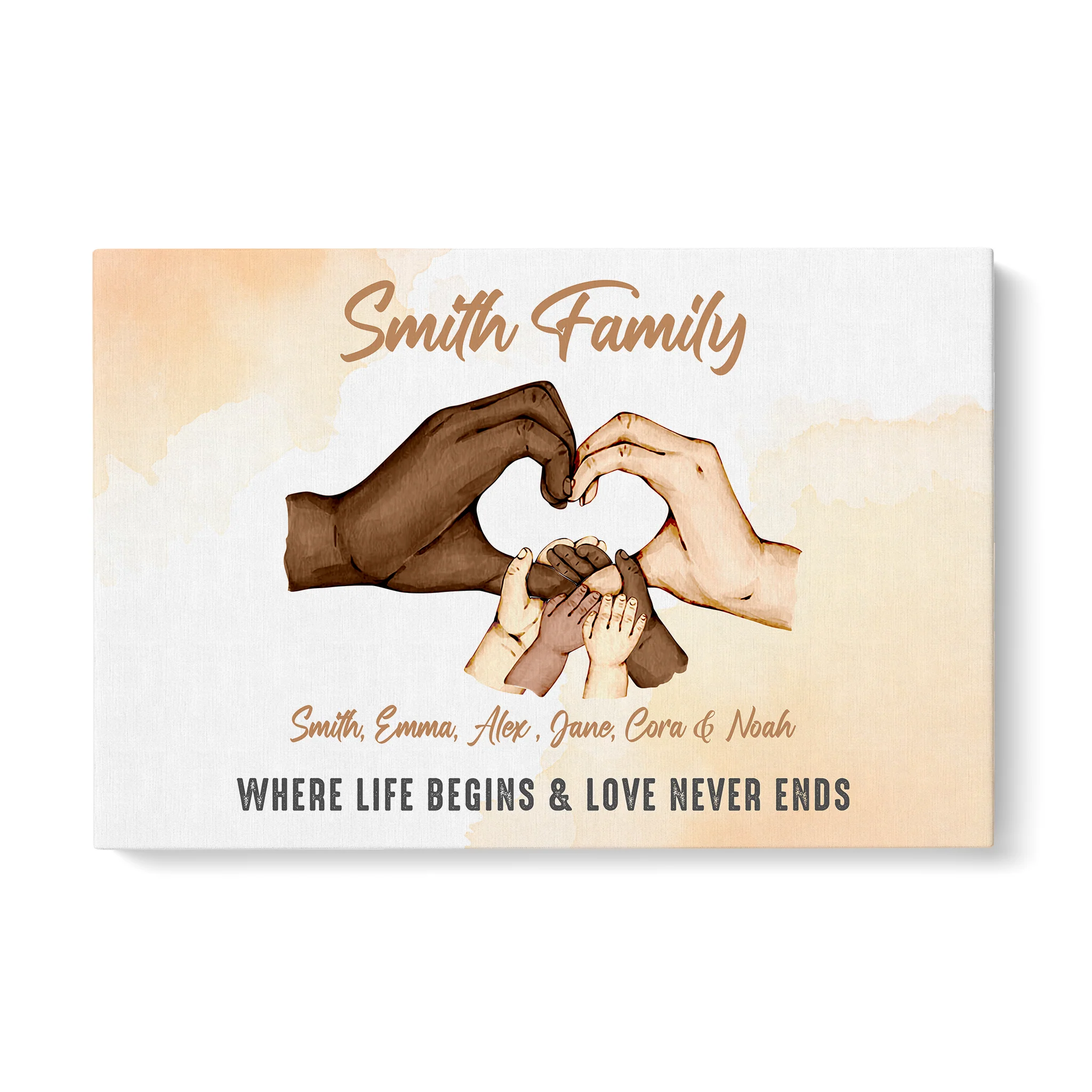 Personalized Family Hands Print Wall Art, Family Holding Hands Life Begins & Love Never Ends Canvas Hanging Home Decor - Image 3
