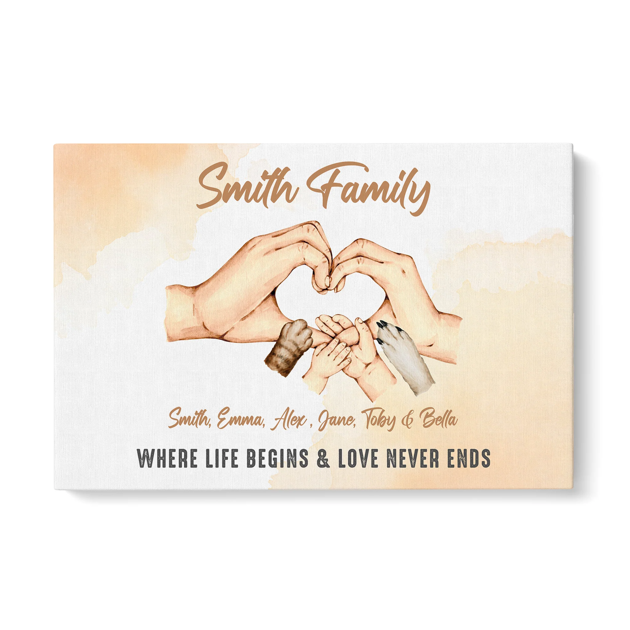 Personalized Family Hands Print Wall Art, Family Holding Hands Life Begins & Love Never Ends Canvas Hanging Home Decor - Image 4
