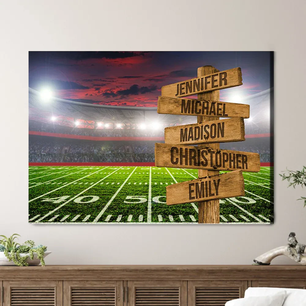Personalized Family Street Sign Wall Art Canvas Multi-Names, Football Field Landscape Canvas Poster Home Decor - Image 2