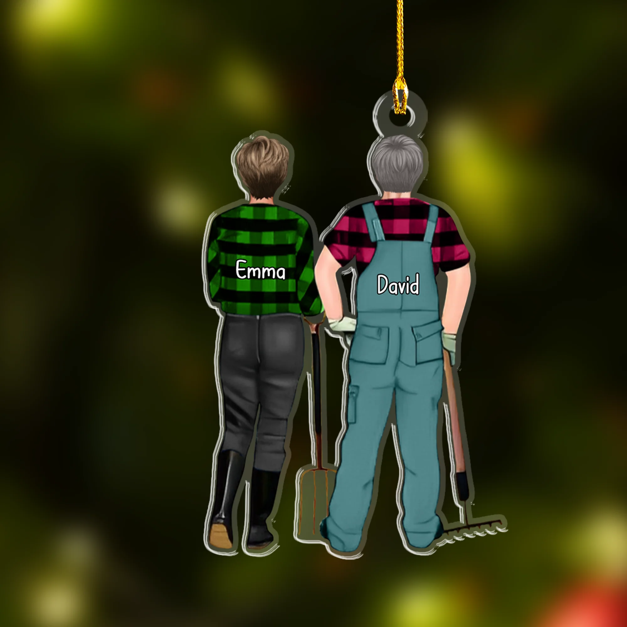 Personalized Farmer Couple Partners Back View Flat Acrylic Keychain, Meaningful Gifts For Farmer Couple Partners Soulmates - Image 5