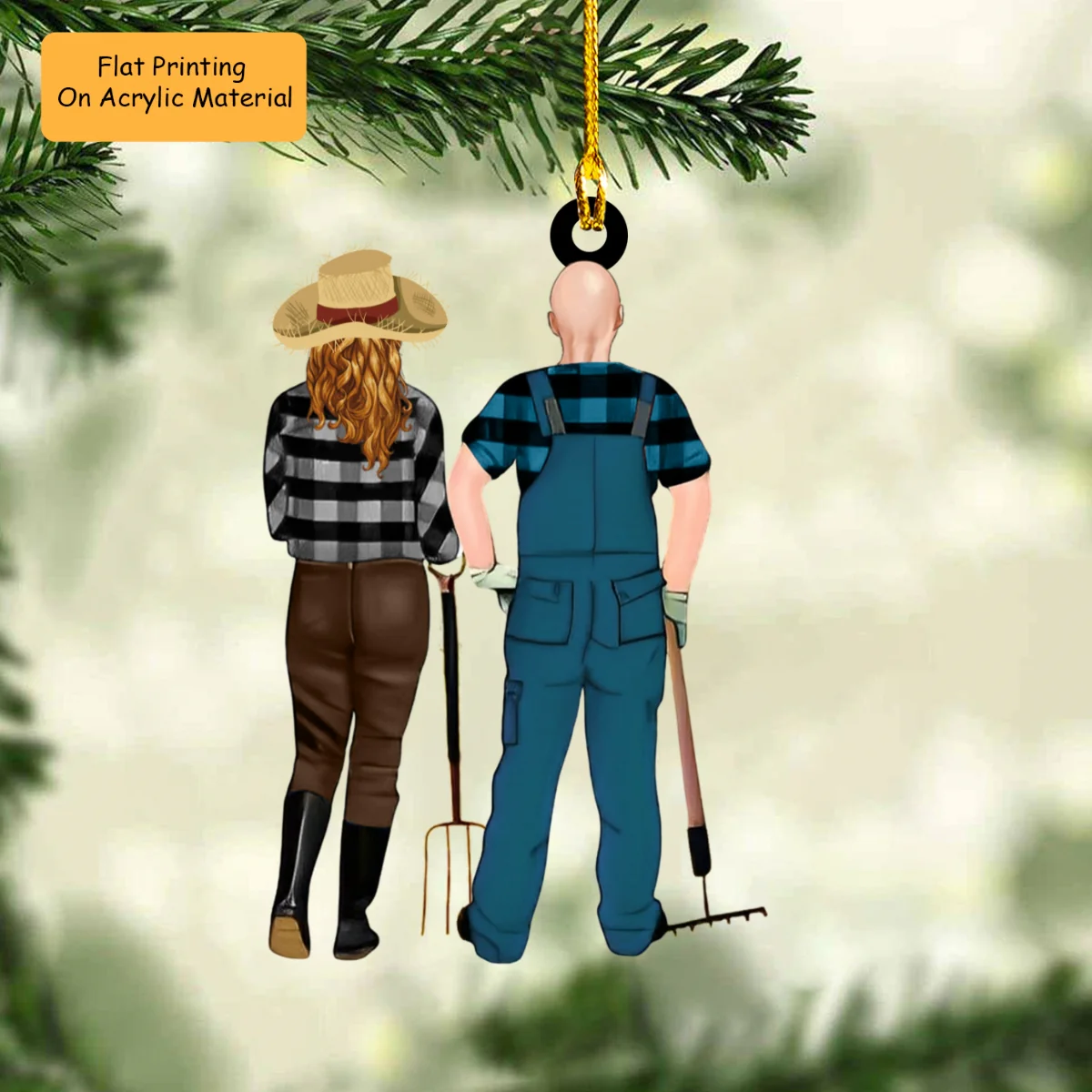 Personalized Farmer Couple Partners Back View Flat Acrylic Keychain, Meaningful Gifts For Farmer Couple Partners Soulmates - Image 6