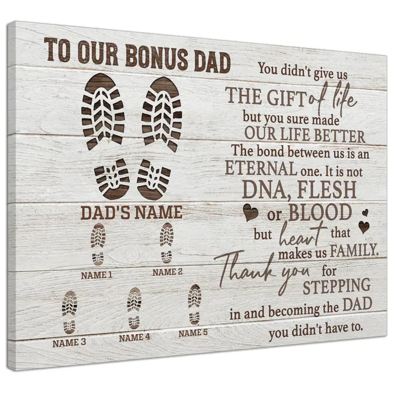 Personalized Father's Day Landscape Canvas - To Our Bonus Dad, Thank You For Stepping in And Becoming the Dad - Canvas For Family, Father's Day