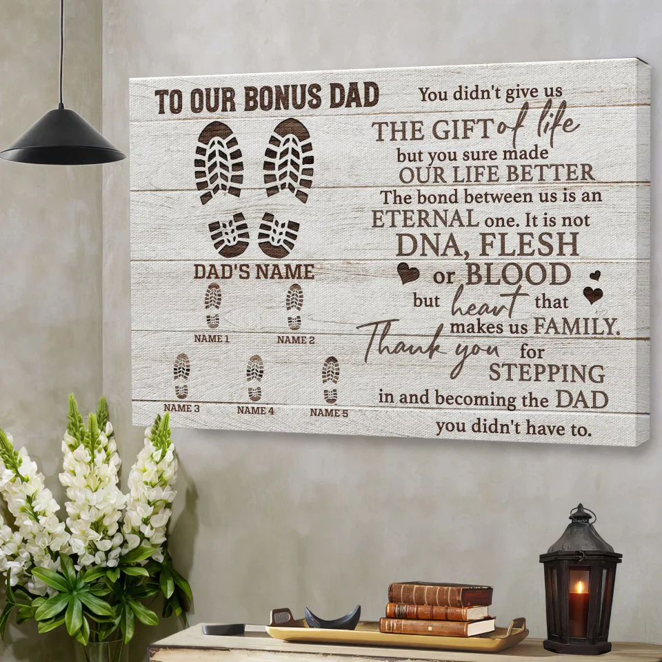 Personalized Father's Day Landscape Canvas - To Our Bonus Dad, Thank You For Stepping in And Becoming the Dad - Canvas For Family, Father's Day - Image 3