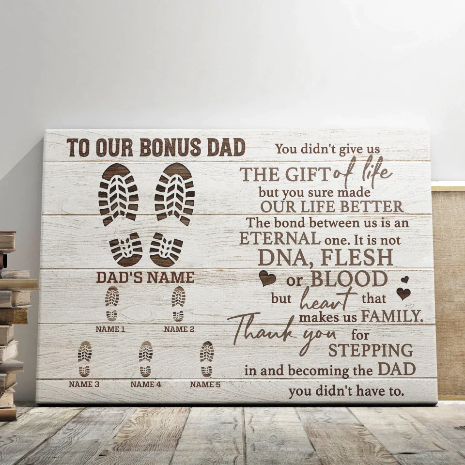 Personalized Father's Day Landscape Canvas - To Our Bonus Dad, Thank You For Stepping in And Becoming the Dad - Canvas For Family, Father's Day - Image 4