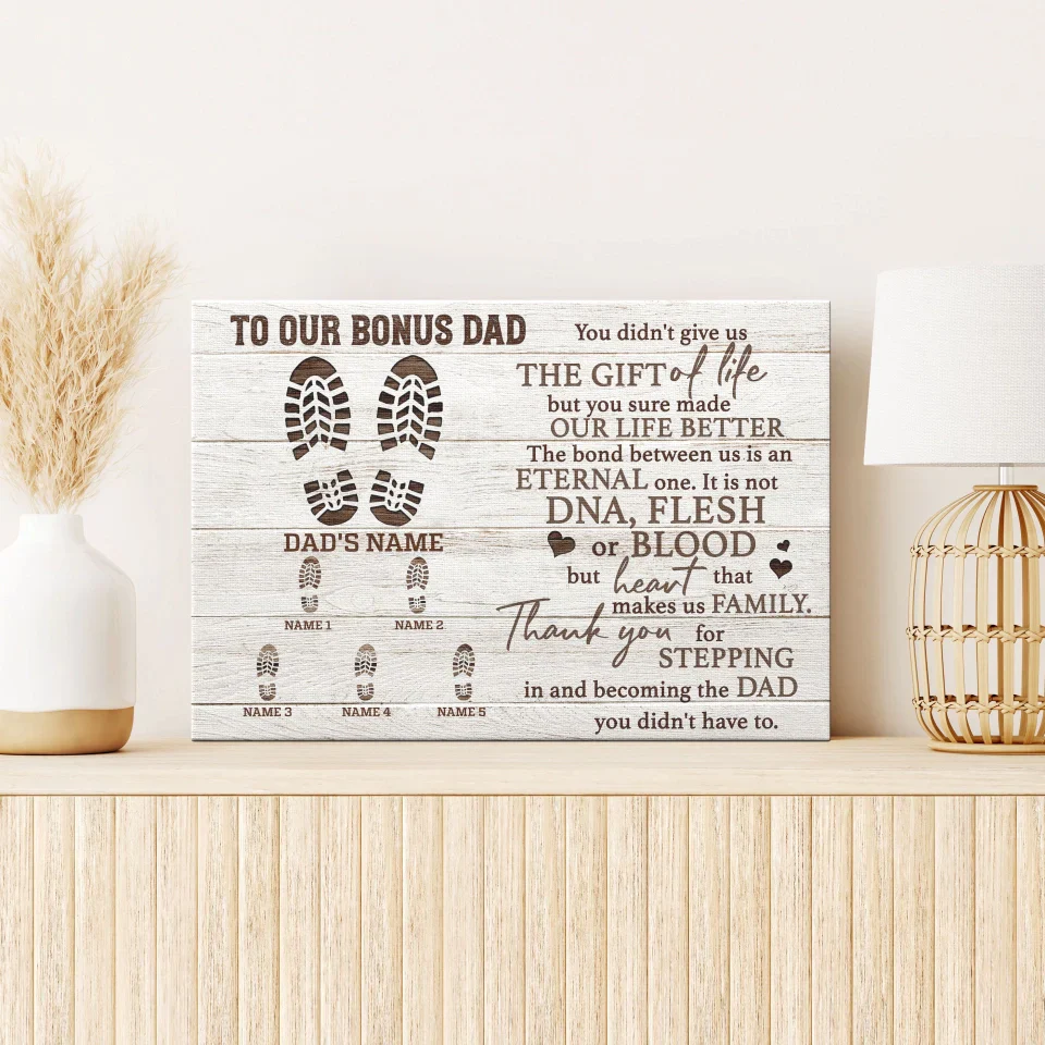 Personalized Father's Day Landscape Canvas - To Our Bonus Dad, Thank You For Stepping in And Becoming the Dad - Canvas For Family, Father's Day - Image 6