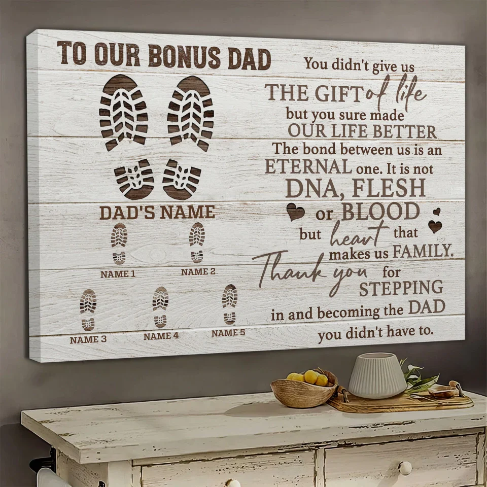 Personalized Father's Day Landscape Canvas - To Our Bonus Dad, Thank You For Stepping in And Becoming the Dad - Canvas For Family, Father's Day - Image 7
