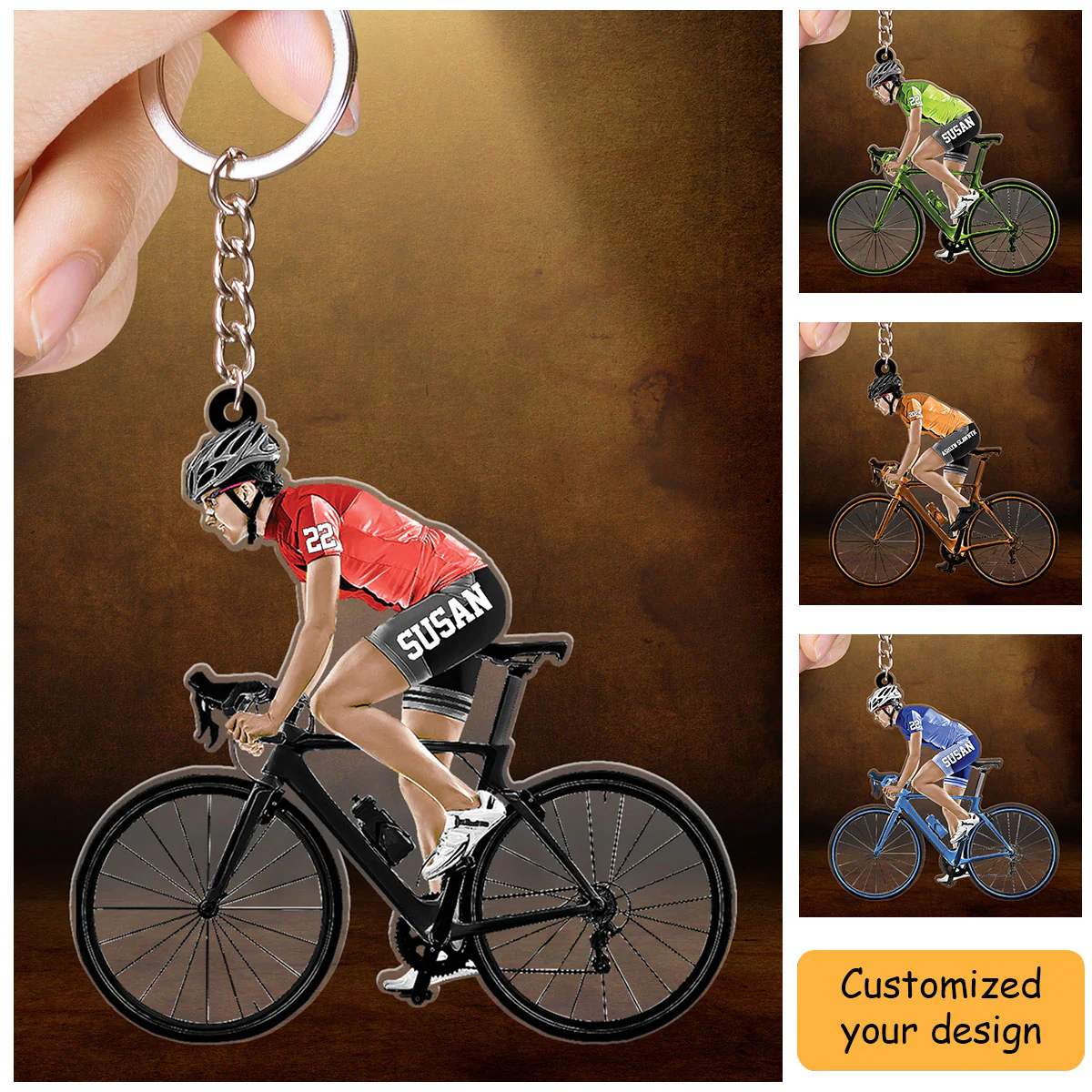 Personalized Female Cyclist, Bike Riding Christmas Acrylic Keychain, Gift For Cyclists - Image 2