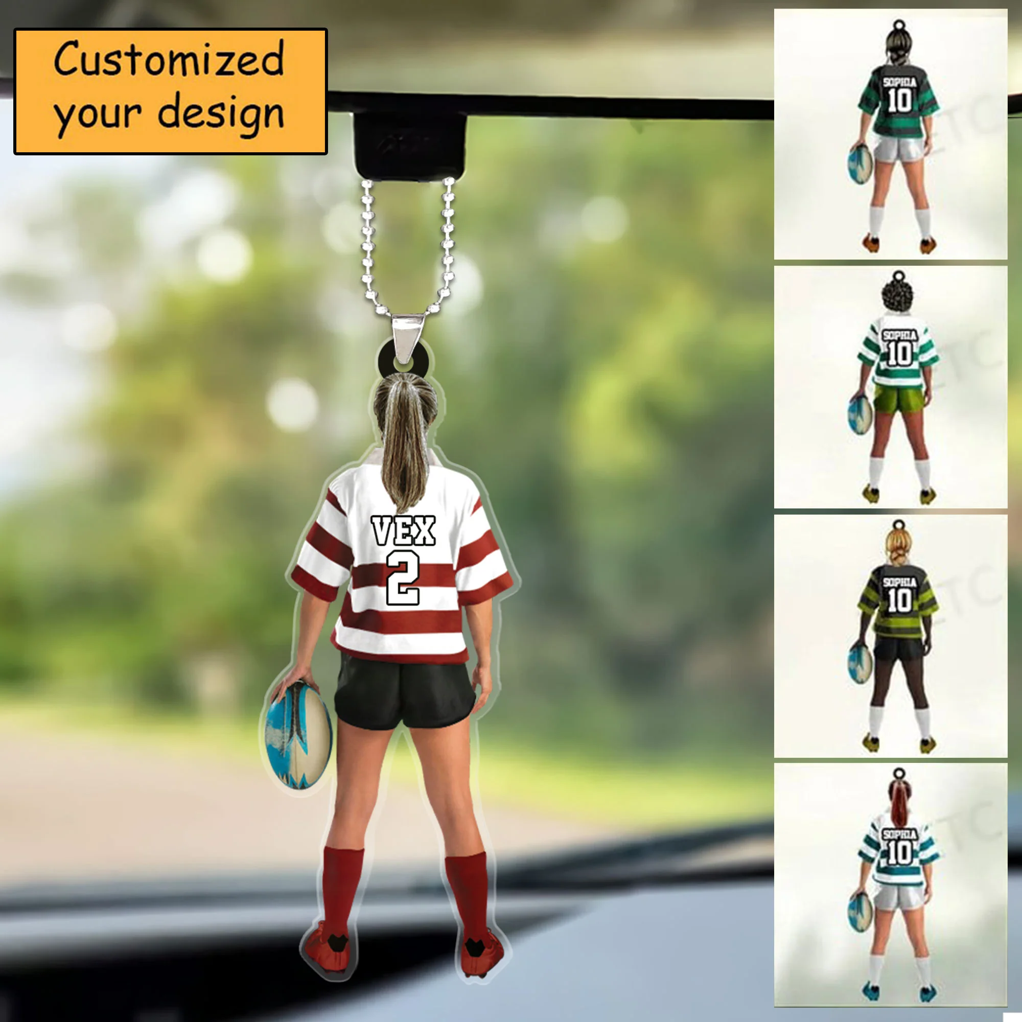 Personalized Female Rugby Girl, Woman Player Christmas Car Ornament - Gift For Rugby Players, Christmas Car Ornament Hanging Tree - Image 2
