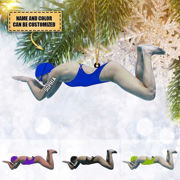 Personalized Female Swimming Christmas Acrylic Ornament For Swimmer Athlete Team, Swimming Lovers - Image 2