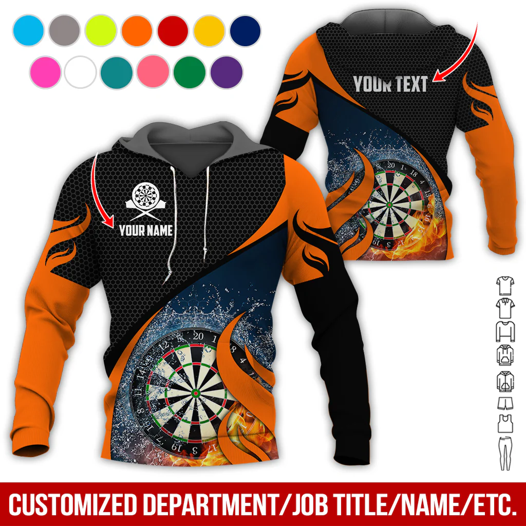 Personalized Fire & Water Darts Premium Hoodie, Customized Name & Text Darts Hoodie, Honeycomb Pattern Hoodie, Perfect Gift For Darts Lovers, Darts Player - Image 10