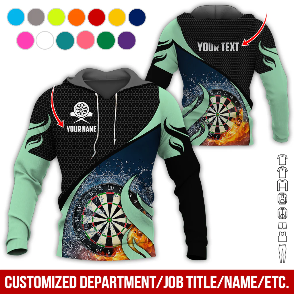 Personalized Fire & Water Darts Premium Hoodie, Customized Name & Text Darts Hoodie, Honeycomb Pattern Hoodie, Perfect Gift For Darts Lovers, Darts Player - Image 4