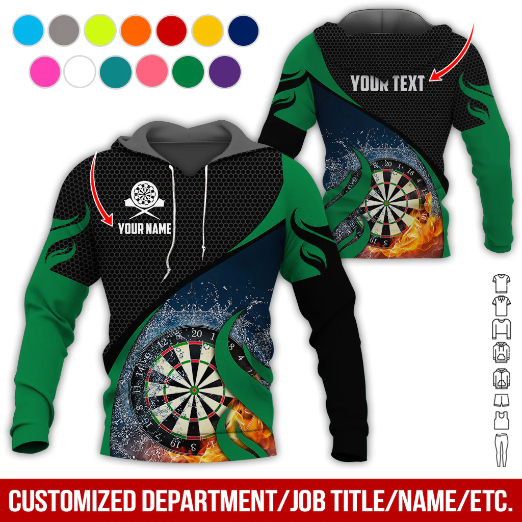 Personalized Fire & Water Darts Premium Hoodie, Customized Name & Text Darts Hoodie, Honeycomb Pattern Hoodie, Perfect Gift For Darts Lovers, Darts Player - Image 6