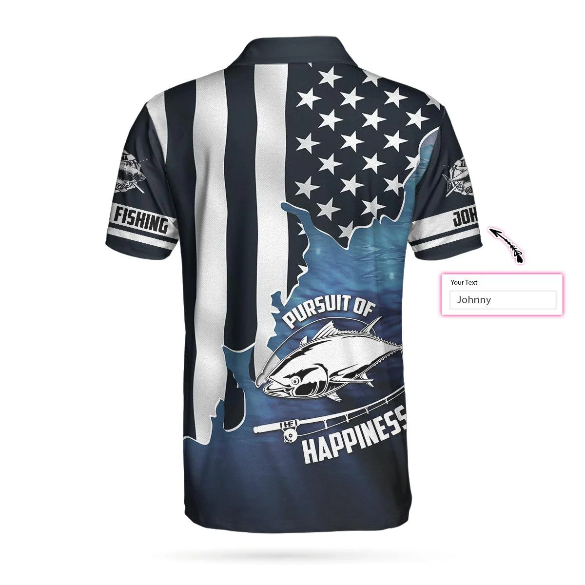 Personalized Fishing Men Polo Shirt, American Flag Tuna Pursuit of Happiness Custom Polo Shirt, Shirt, Best Fishing Custom Shirt For Men - Image 2