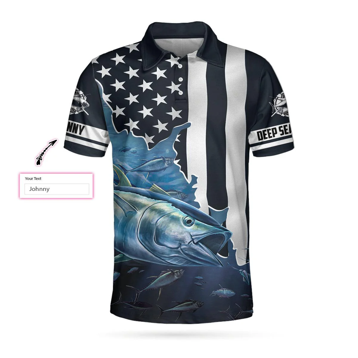 Personalized Fishing Men Polo Shirt, American Flag Tuna Pursuit of Happiness Custom Polo Shirt, Shirt, Best Fishing Custom Shirt For Men - Image 3