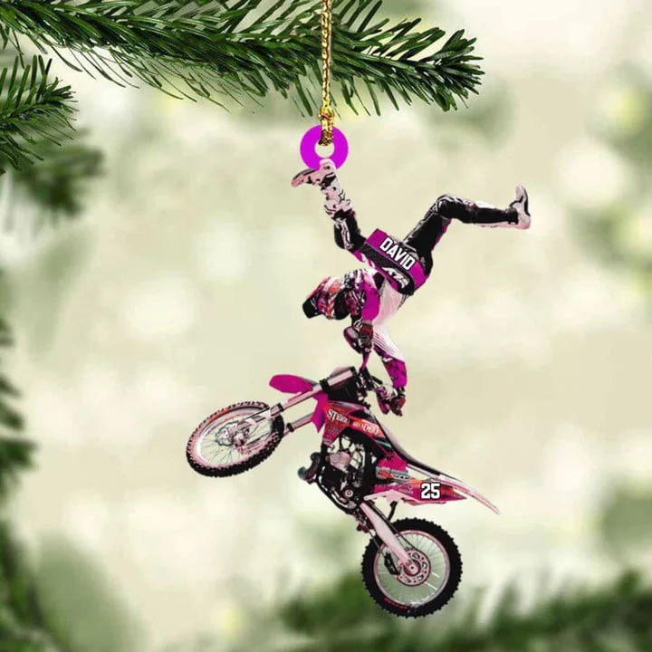 Personalized Flying Motocross Acrylic Ornament For Christmas Decor, Custom Name Acrylic Ornament For Bikers - Image 3