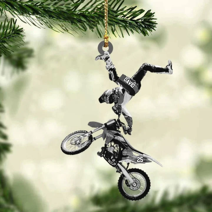 Personalized Flying Motocross Acrylic Ornament For Christmas Decor, Custom Name Acrylic Ornament For Bikers - Image 4
