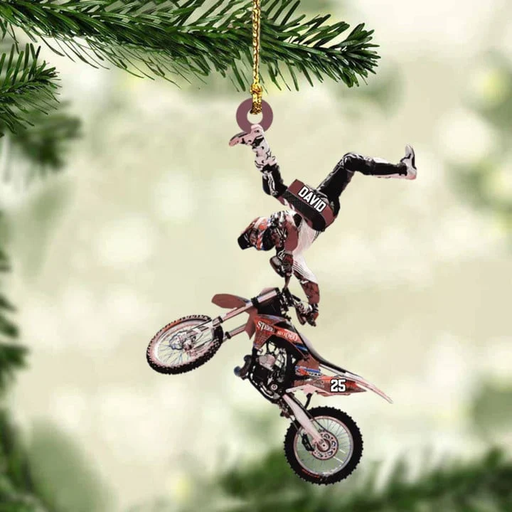 Personalized Flying Motocross Acrylic Ornament For Christmas Decor, Custom Name Acrylic Ornament For Bikers - Image 5