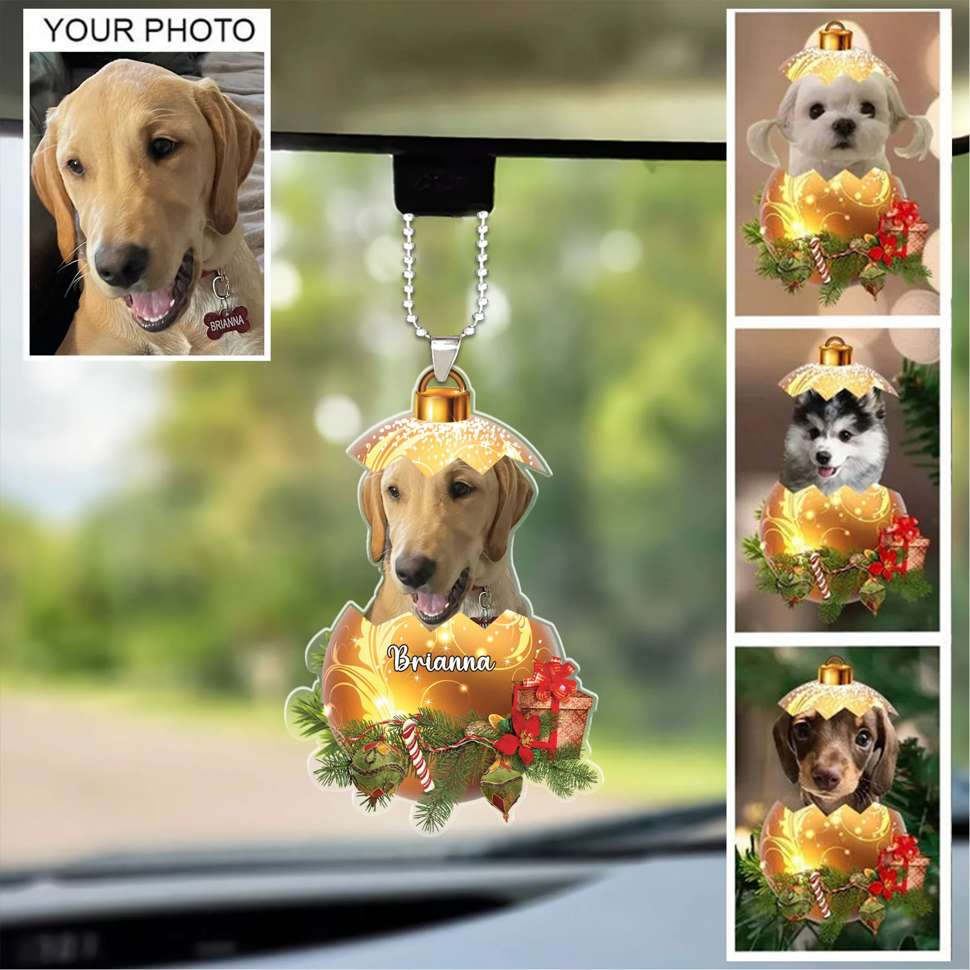 Personalized Gift For Pet Lovers, Custom Image Pet In Egg Car Ornament For Pet Lovers - Image 2