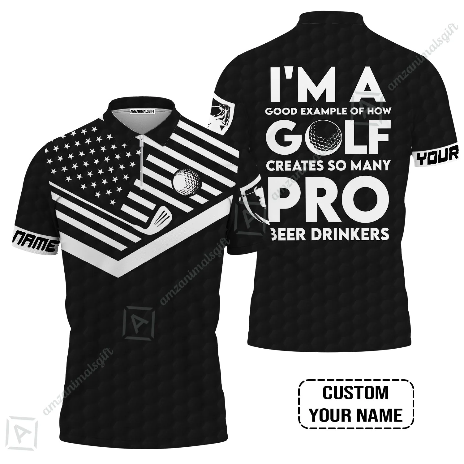 Personalized Golf American Flag Hawaiian Shirt, I'm A Golf Pro And Beer Drinker Custom Hawaiian Shirt - Image 3