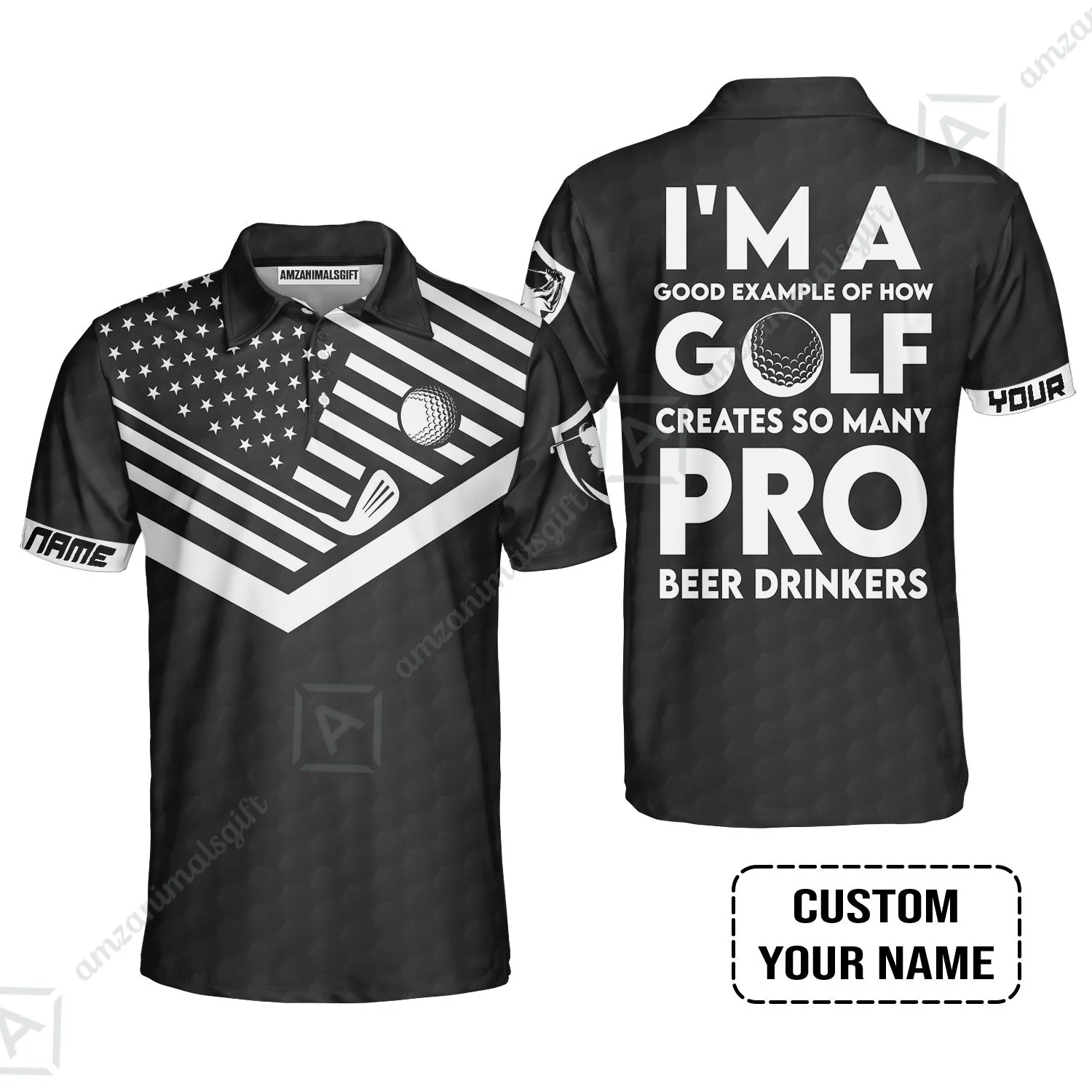 Personalized Golf American Flag Polo Shirt, I'm A Golf Pro And Beer Drinker Custom Long Polo Shirt - Image 3