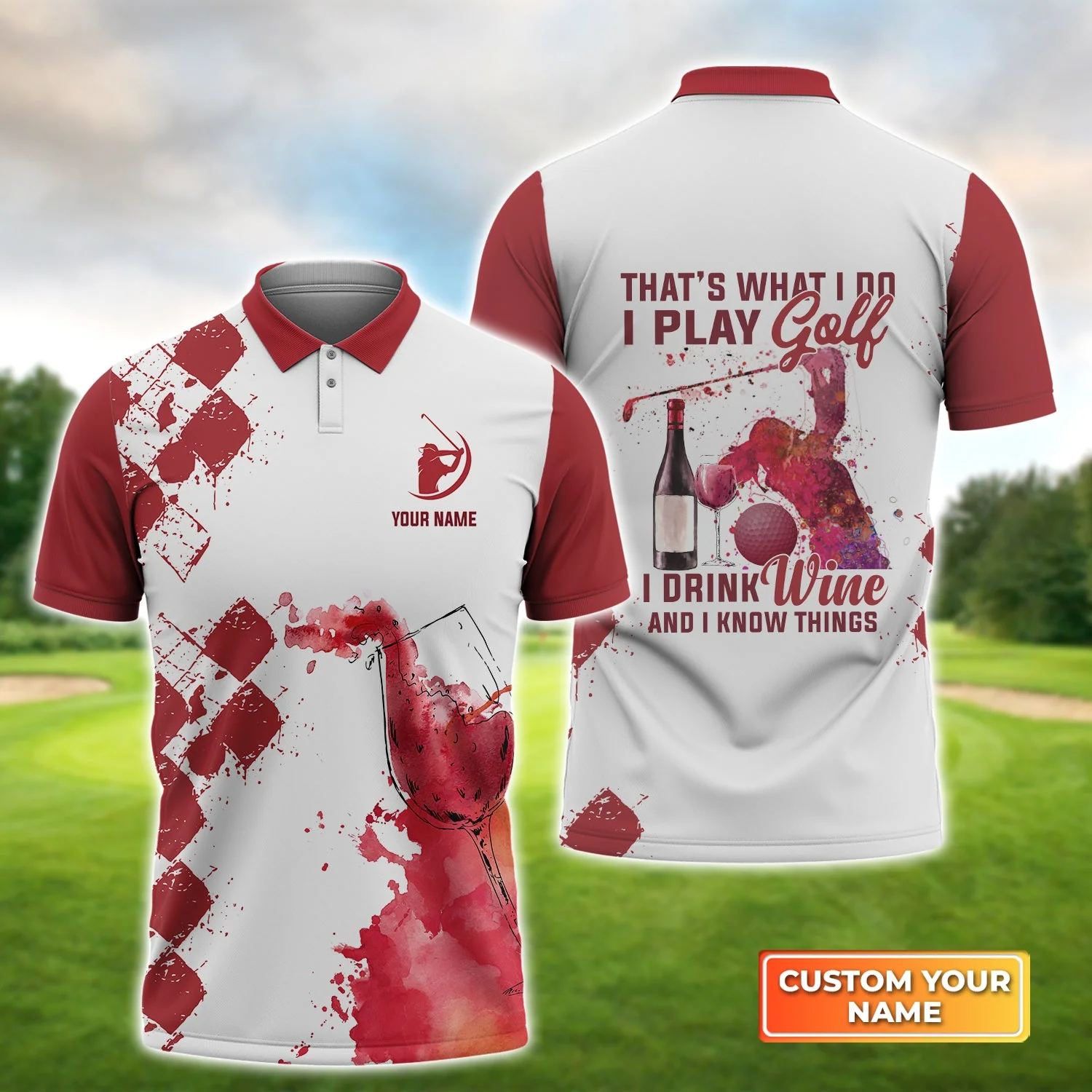 Personalized Golf Men Polo Shirt - Custom Name That's What I Do I Play Golf, I Drink Wine And I Know Things Men Polo Shirt For Golf Lover - Image 2