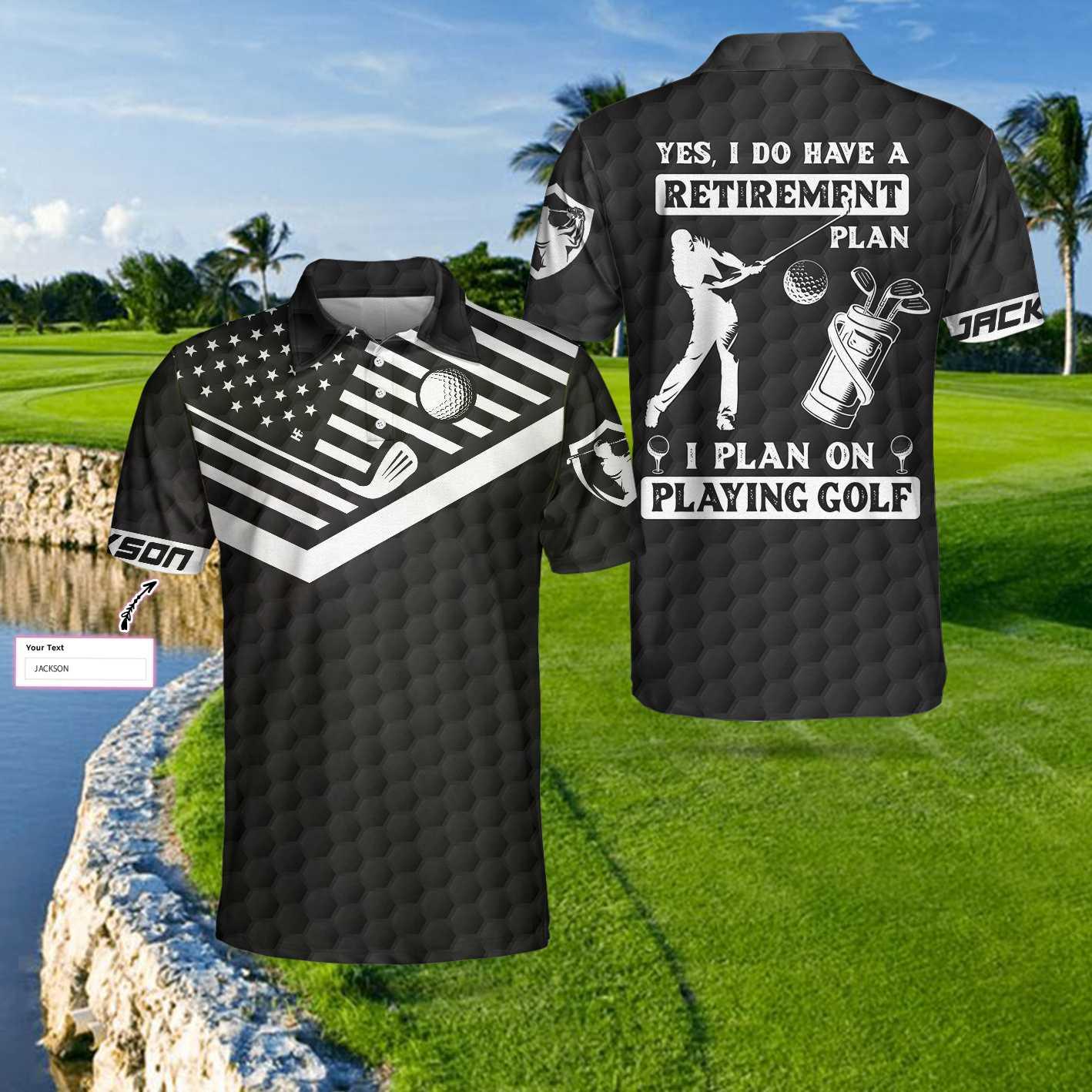 Personalized Golf Men Polo Shirts - Black American Flag I Plan On Playing Golf Custom Name Men Polo Shirts - Perfect Gift For Men, Golfers, Golf Lover