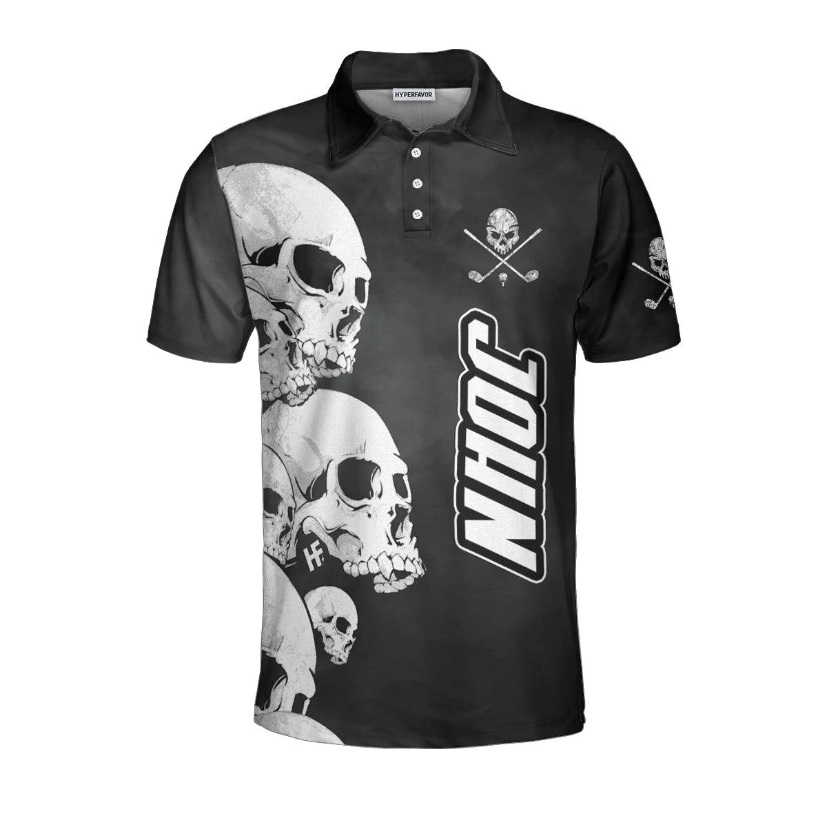 Personalized Golf Men Polo Shirts - Scary White Skull Heads And Golf Custom Name Men Polo Shirts - Perfect Gift For Men, Golfers, Golf Lover - Image 2