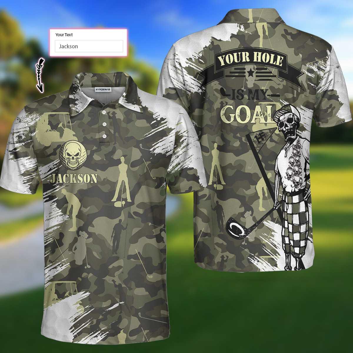 Personalized Golf Men Polo Shirts - Your Hole Is My Goal Skull Camo Pattern Custom Name Polo Shirt - Perfect Gift For Men, Golfers, Golf Lover - Image 3