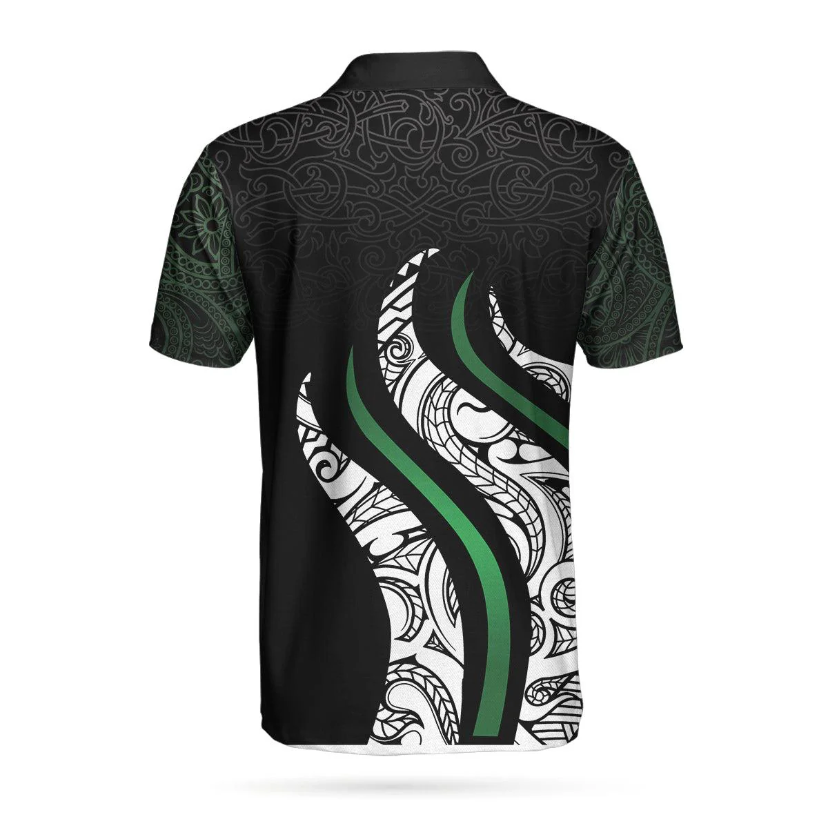 Personalized Golf Polo Shirt, Black And Green Abstract Pattern Custom Polo Shirt, Golf Gift For Men, Golfers - Image 3