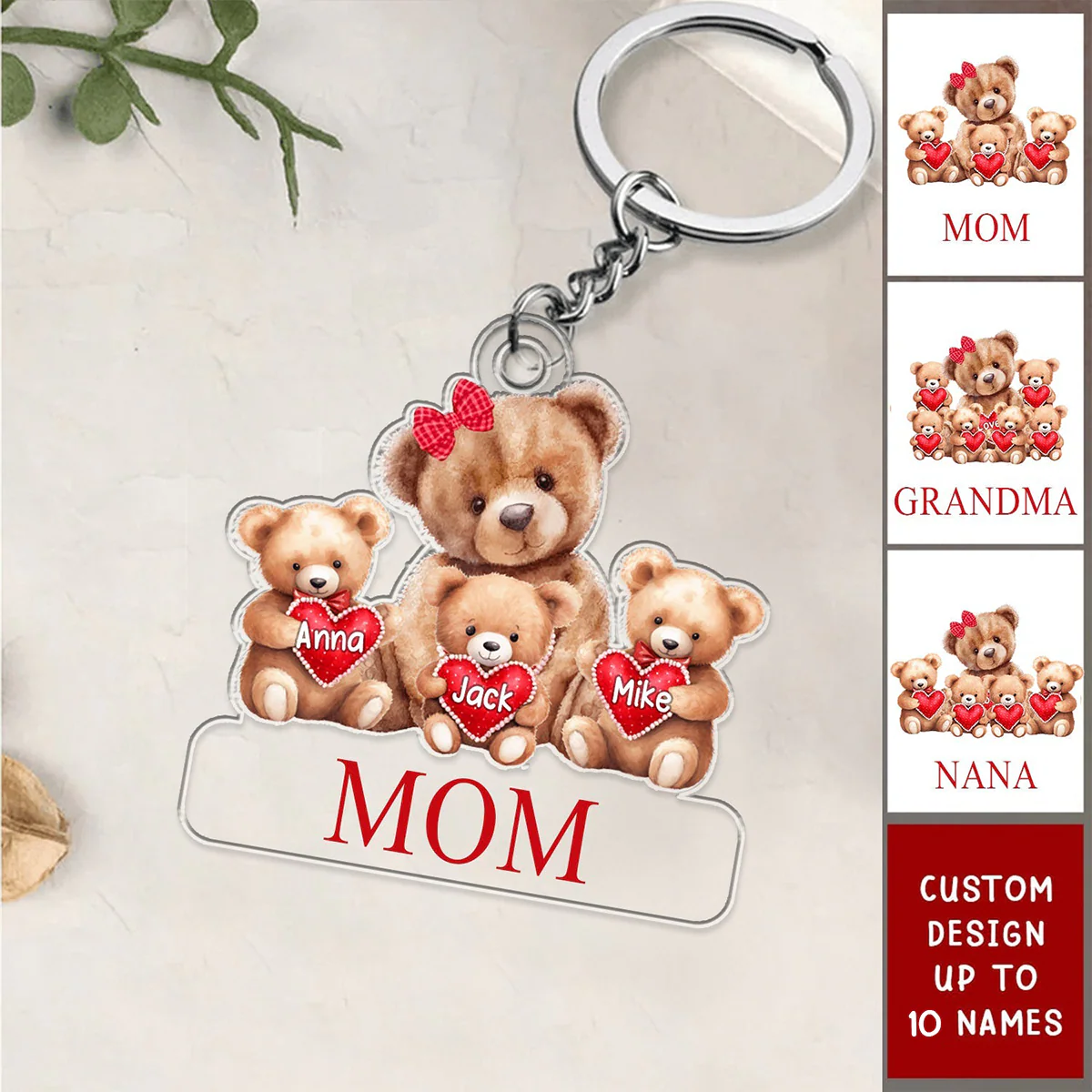 Personalized Grandma Mama Bear Acrylic Keychain With Little Bear Kids - Gift For Grandma, Mom, Nana, Mother, MiMi, Grandmother - Image 2