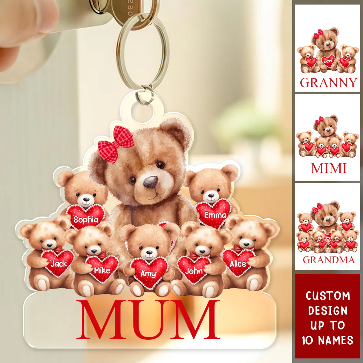 Personalized Grandma Mama Bear Acrylic Keychain With Little Bear Kids - Gift For Grandma, Mom, Nana, Mother, MiMi, Grandmother - Image 3