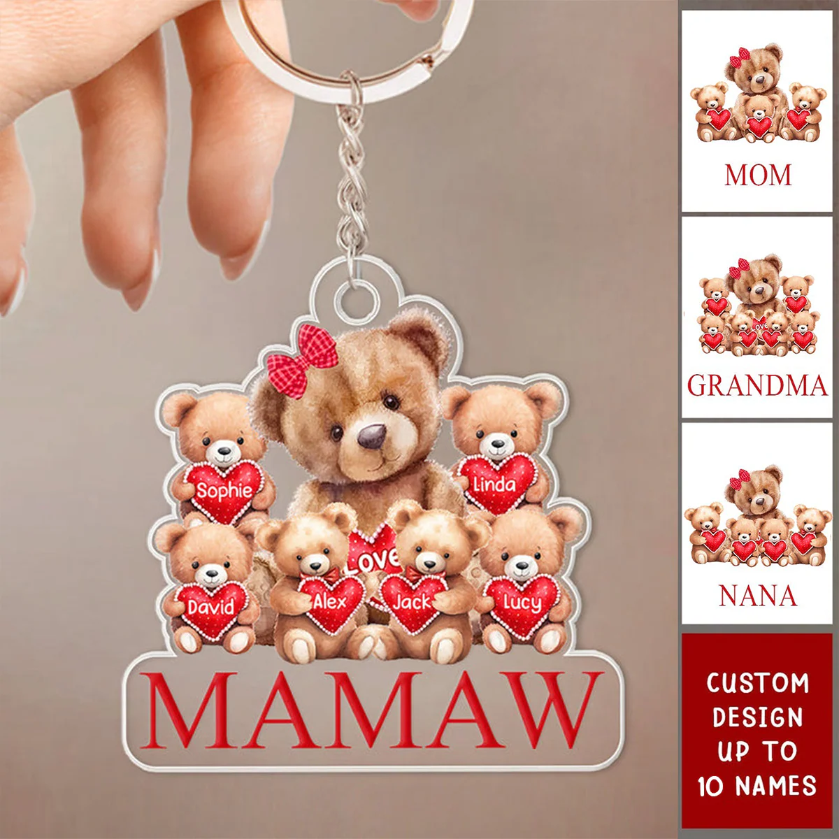 Personalized Grandma Mama Bear Acrylic Keychain With Little Bear Kids - Gift For Grandma, Mom, Nana, Mother, MiMi, Grandmother - Image 8