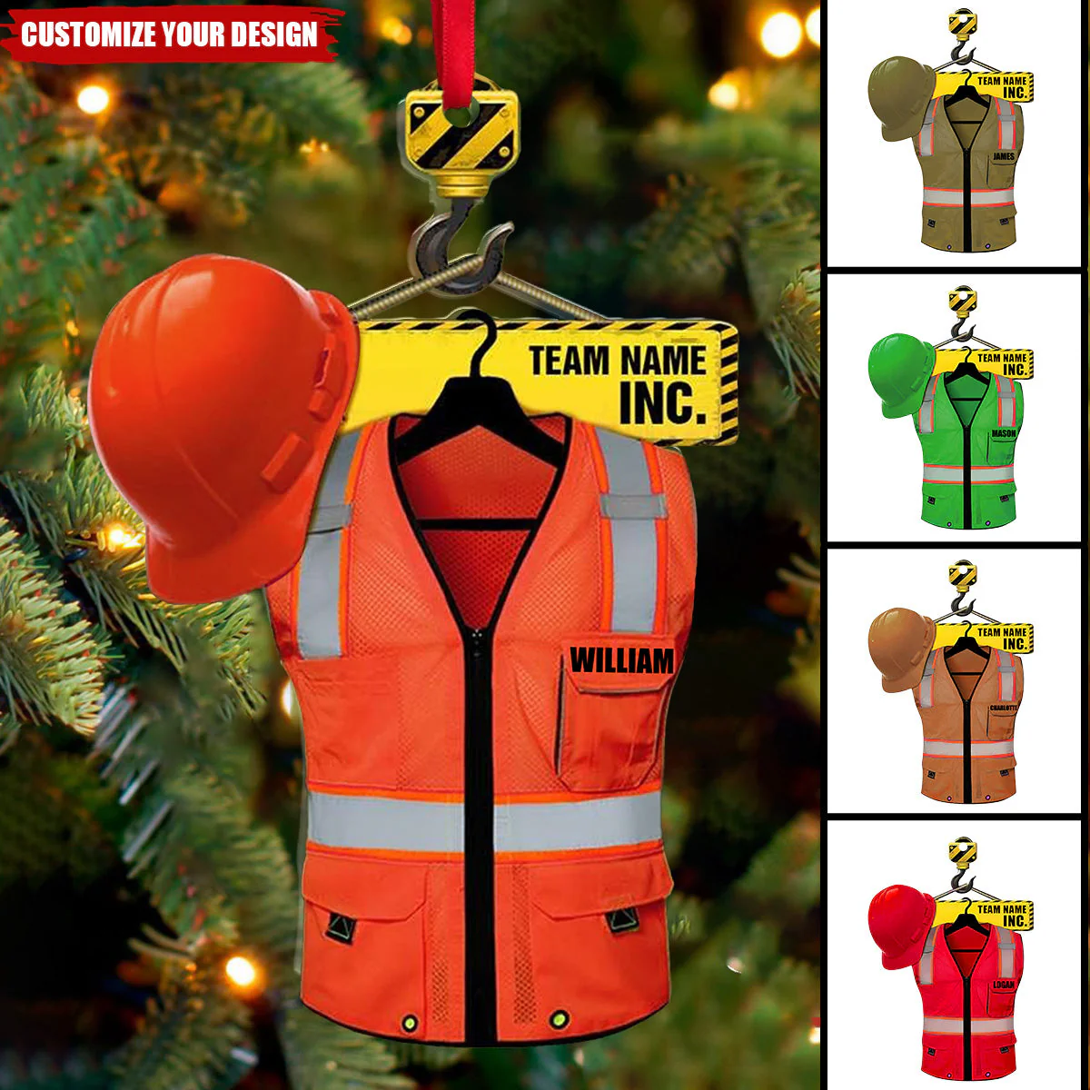 Personalized Heavy Equipment Operator Safety Vest Flat Acrylic Ornament, Christmas Ornament Gift For Friends Family - Image 2