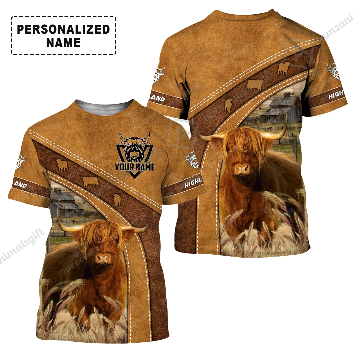 Personalized Highland Cattle Hoodie, Highland Cattle On The Farm Leather Pattern Shirt For Friend, Family, Farmer, Highland Cattle Lovers - Image 3