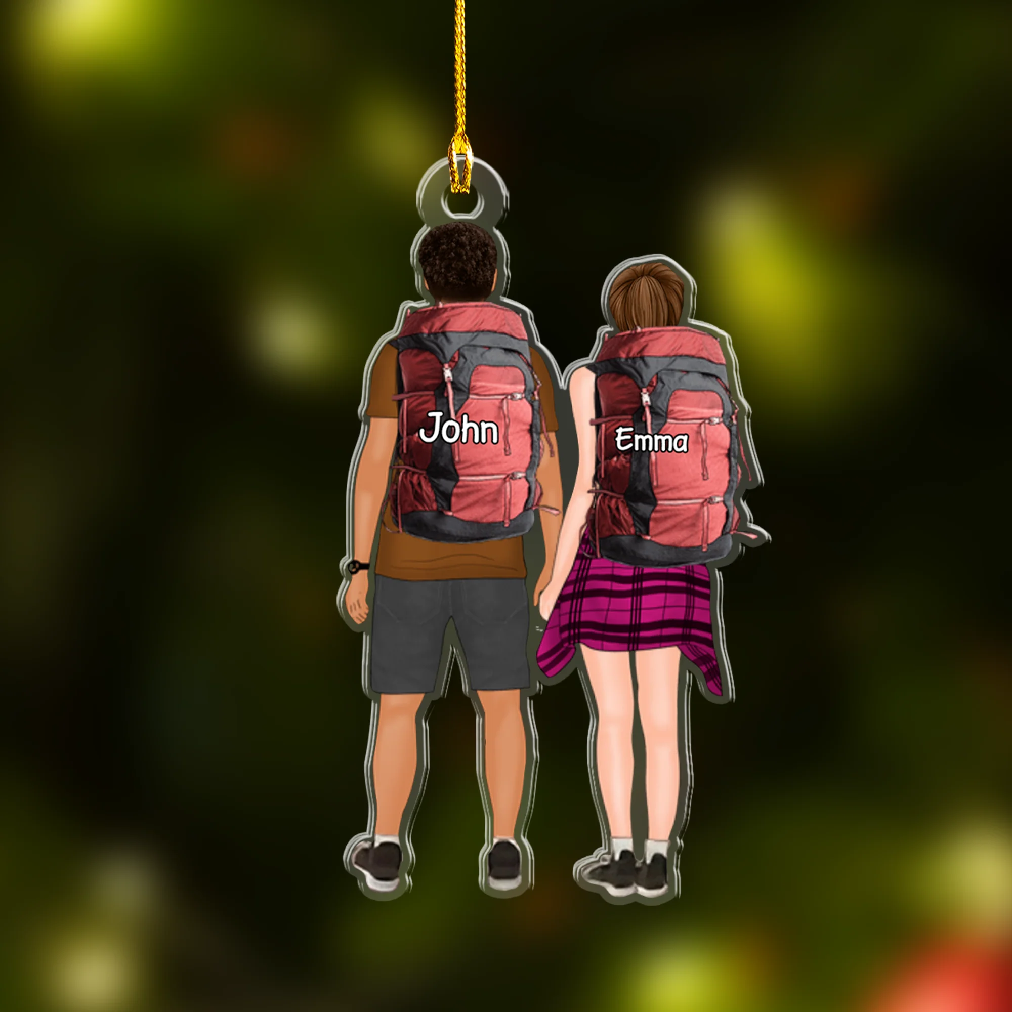 Personalized Hiking Couple Partners Hold Hands Flat Acrylic Keychain, Meaningful Gifts For Partners Soulmates Love Hiking - Image 4
