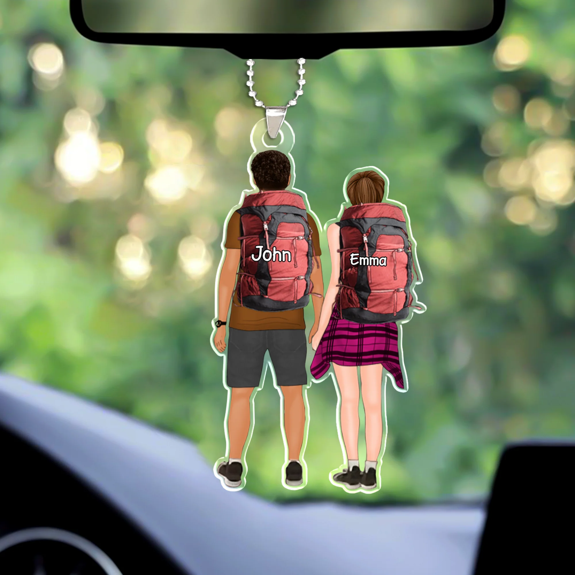 Personalized Hiking Couple Partners Hold Hands Flat Acrylic Keychain, Meaningful Gifts For Partners Soulmates Love Hiking - Image 5