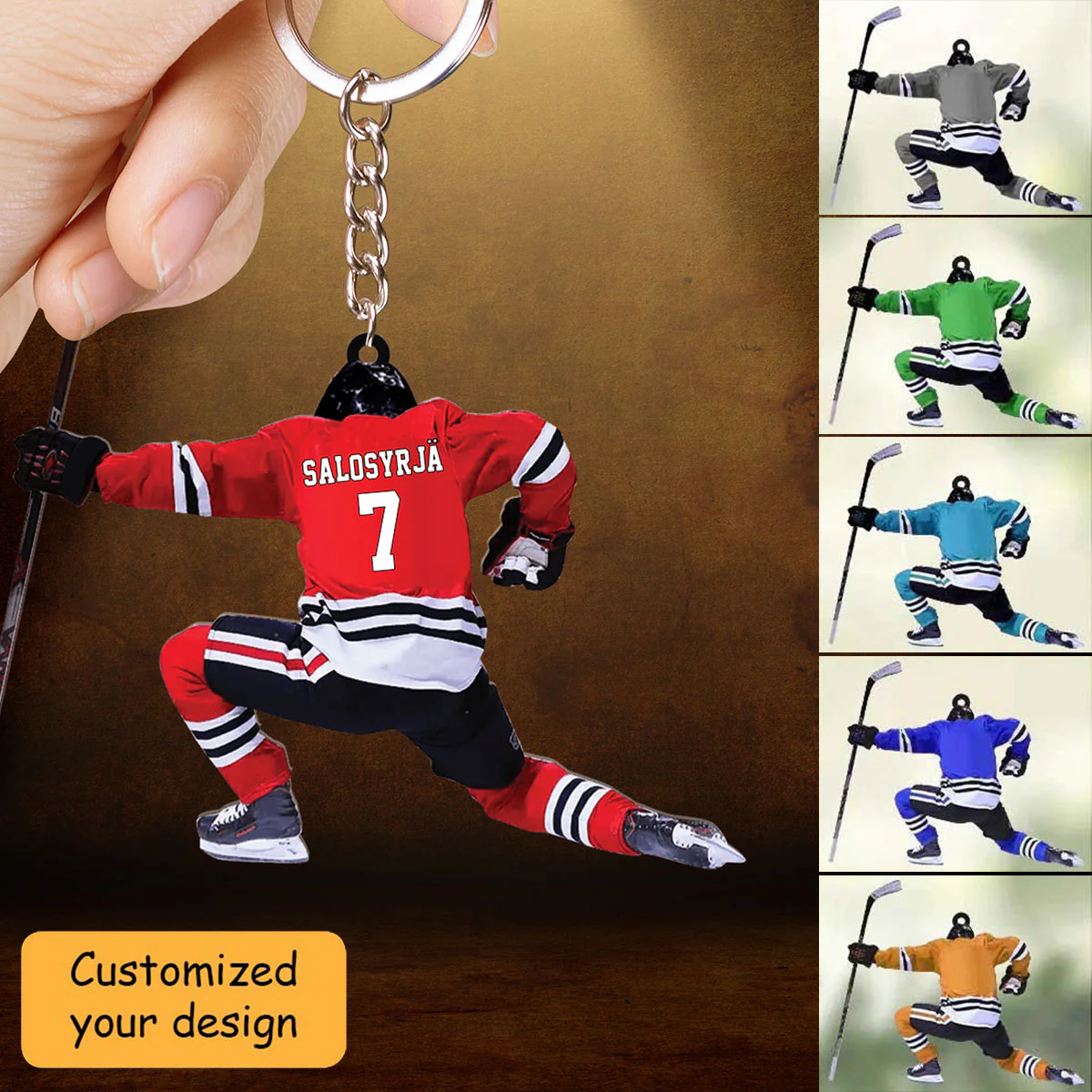Personalized Hockey Christmas Acrylic Keychain, Custom Name And Number For Hockey Players, Gift For Son - Image 2