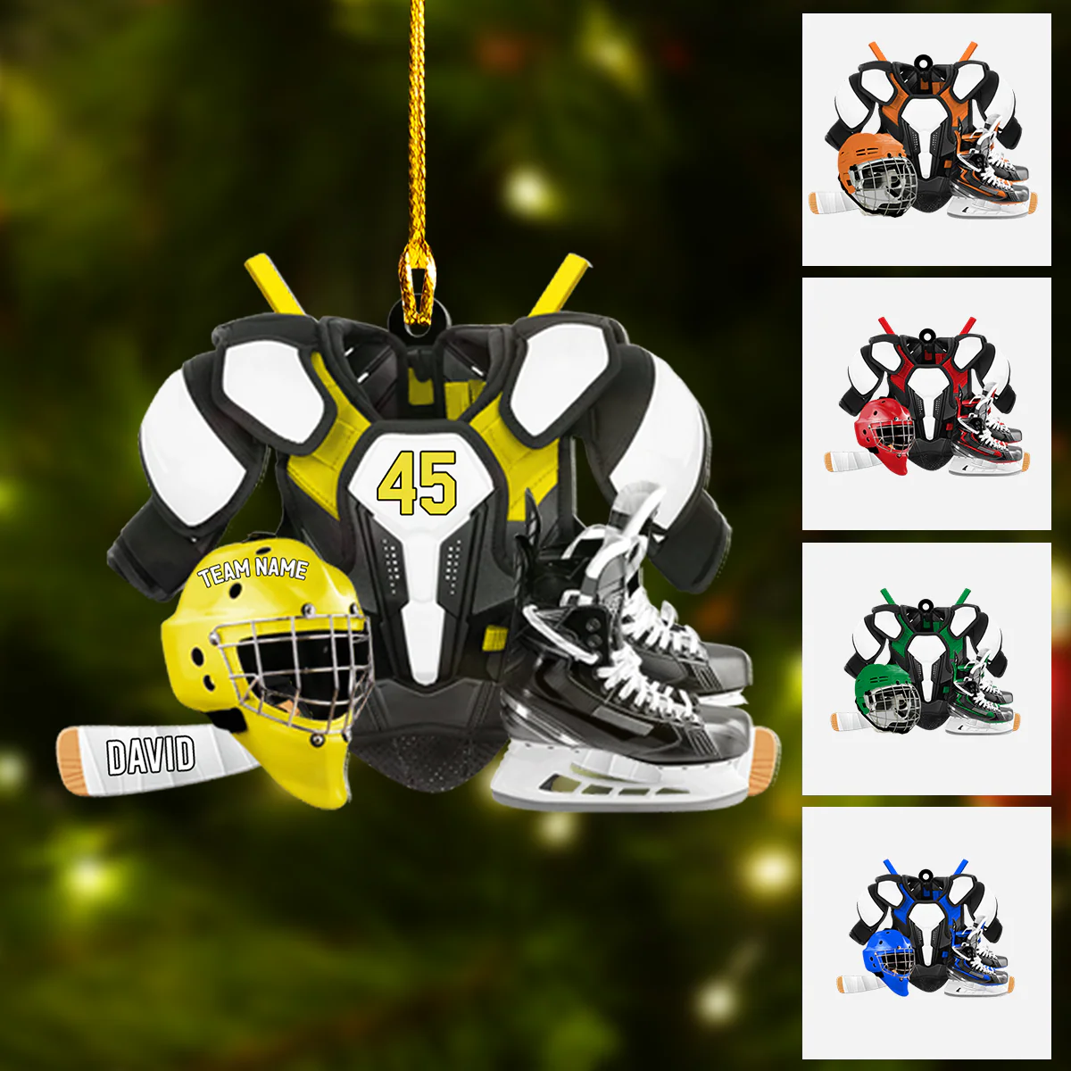Personalized Hockey Equipment Gear Acrylic Ornament, Meaningful Christmas Ornament Gift For Hockey Players, Grandson, Son - Image 2