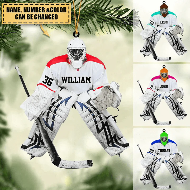 Personalized Hockey Goalie Acrylic Christmas Ornament, Custom Name Acrylic Ornament Hanging Tree - Gift For Hockey Lovers - Image 2