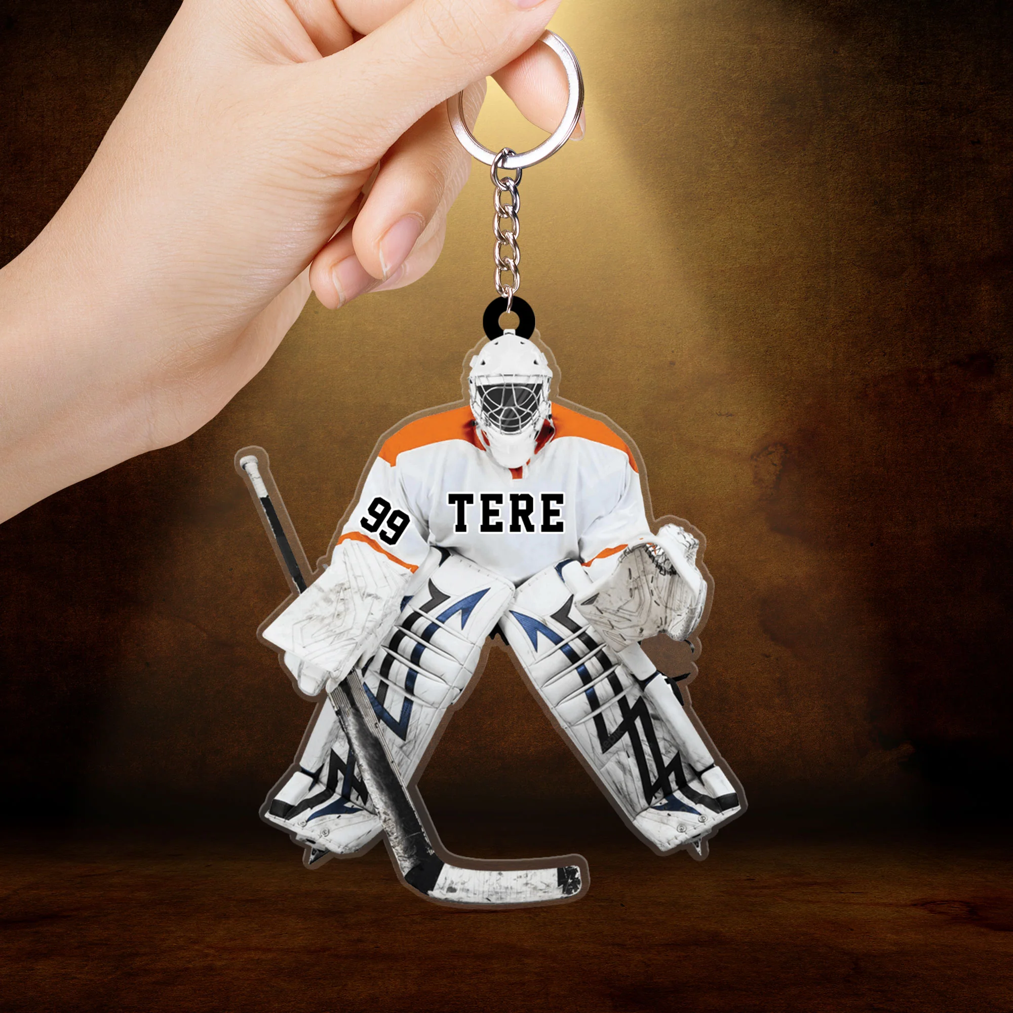Personalized Hockey Goalie Acrylic Christmas Keychain, Custom Name Acrylic Keychain Hanging Tree - Gift For Hockey Lovers - Image 4