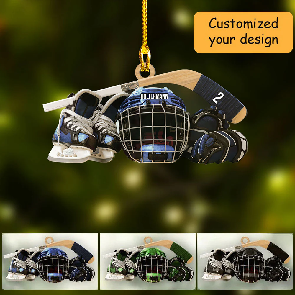 Personalized Hockey Skates Helmet And Stick Christmas Ornament, Acrylic Ornament - Gift For Hockey Lover - Image 2