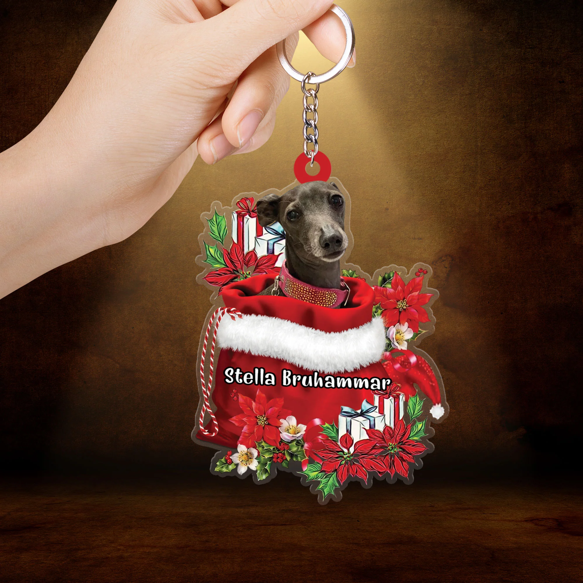 Personalized Italian Greyhound In Red Gift Bag Christmas Acrylic Keychain, Custom Name Christmas Gift For Dog Lovers, Dog Mom - Image 2