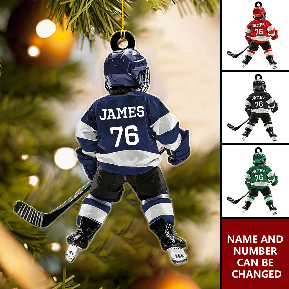 Personalized Kid Ice Hockey Player Flat Acrylic Ornament, Meaningful Ornament Gifts For Son, Grandson, Granddaughter - Image 2
