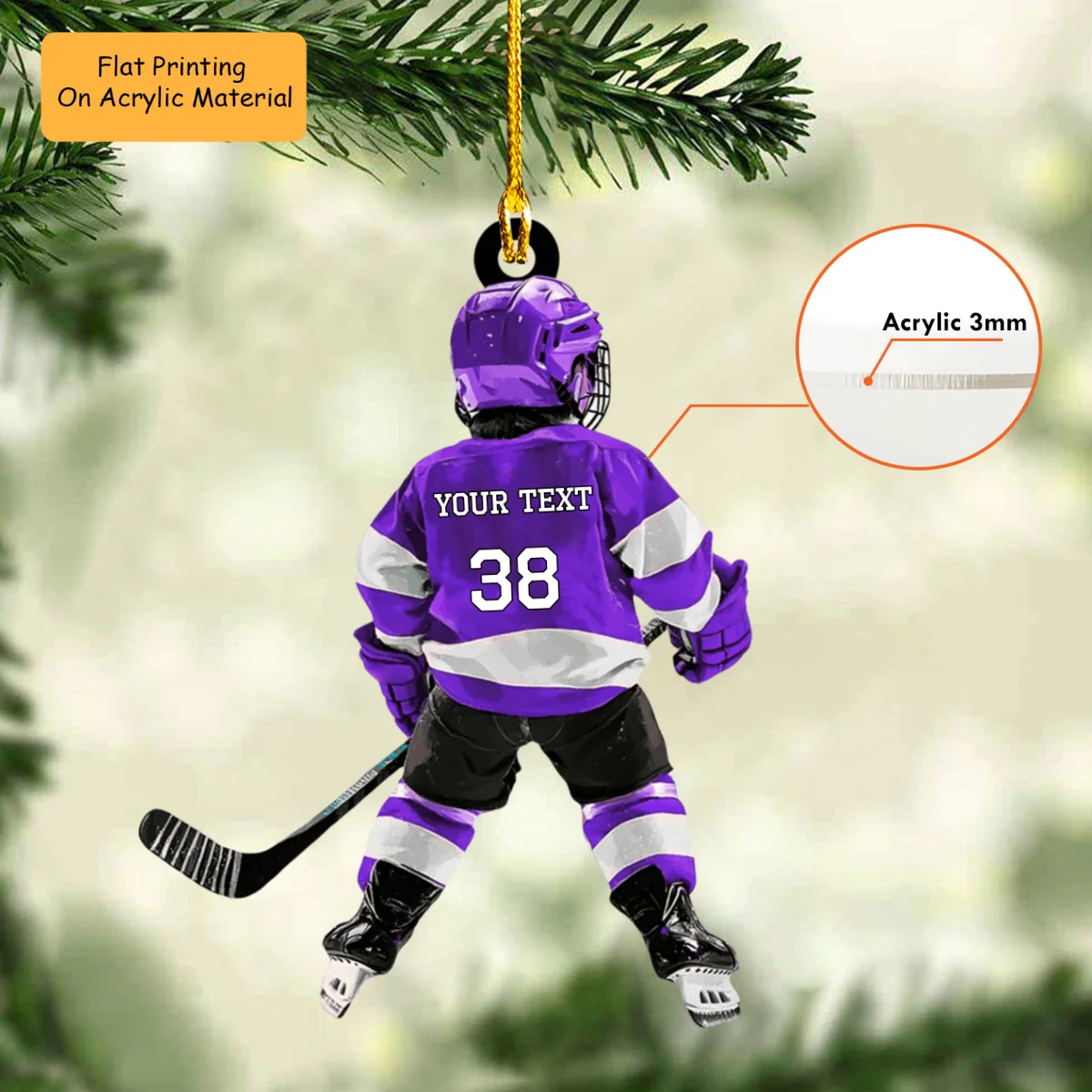 Personalized Kid Ice Hockey Player Flat Acrylic Ornament, Meaningful Ornament Gifts For Son, Grandson, Granddaughter - Image 3