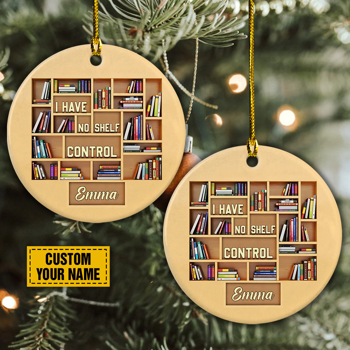 Personalized Librarian Ceramic Christmas Ornament - I Have No Shelf Control Ceramic Ornament, Gift Book Lover, Holiday Decor - Image 3